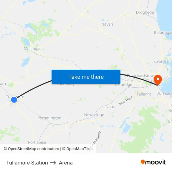 Tullamore Station to Arena map
