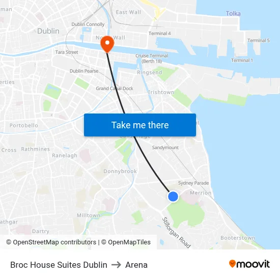 Broc House Suites Dublin to Arena map