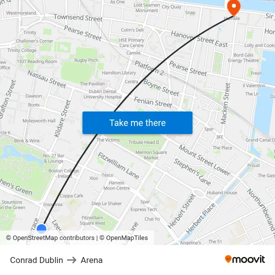 Conrad Dublin to Arena map