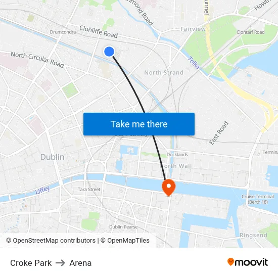 Croke Park to Arena map