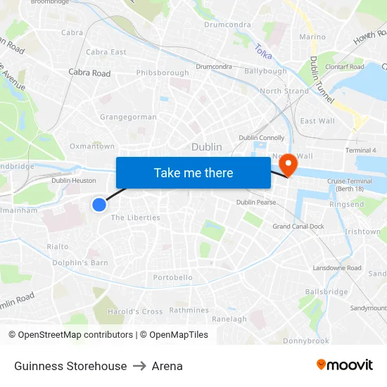 Guinness Storehouse to Arena map