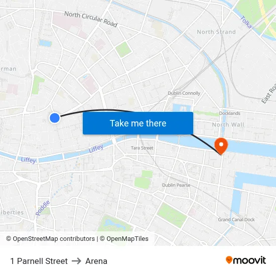 1 Parnell Street to Arena map