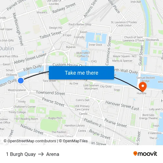 1 Burgh Quay to Arena map