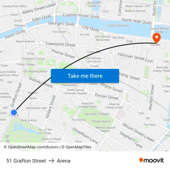 51 Grafton Street to Arena map