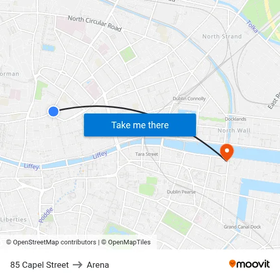 85 Capel Street to Arena map