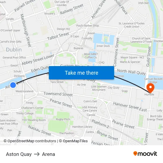 Aston Quay to Arena map