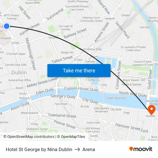 Hotel St George by Nina Dublin to Arena map