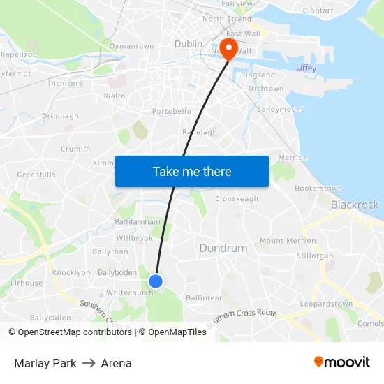 Marlay Park to Arena map