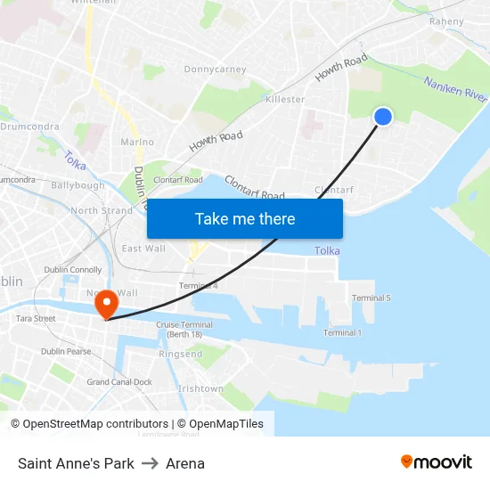 Saint Anne's Park to Arena map
