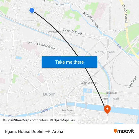 Egans House Dublin to Arena map