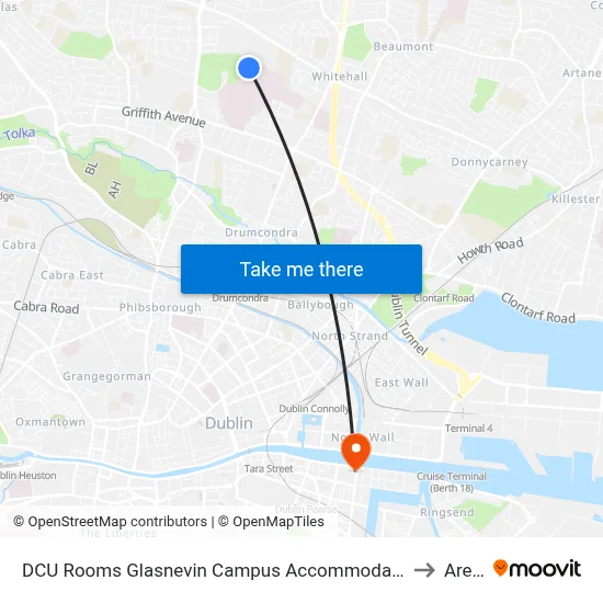 DCU Rooms Glasnevin Campus Accommodation Dublin to Arena map