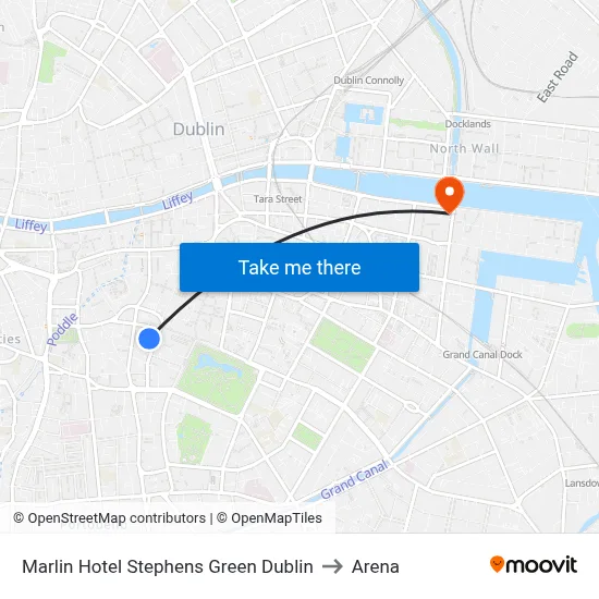 Marlin Hotel Stephens Green Dublin to Arena map