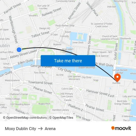 Moxy Dublin City to Arena map