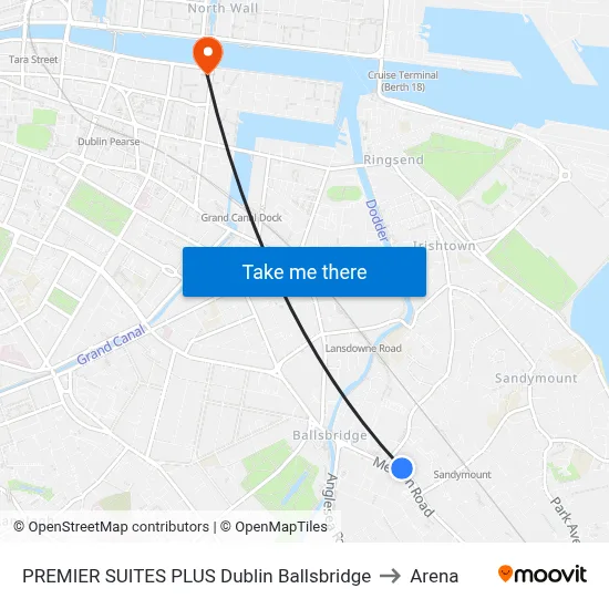 PREMIER SUITES PLUS Dublin Ballsbridge to Arena map