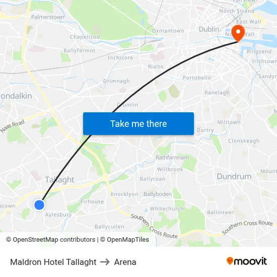 Maldron Hotel Tallaght to Arena map