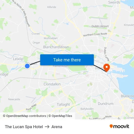 The Lucan Spa Hotel to Arena map