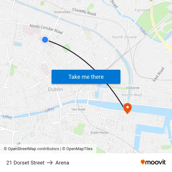 21 Dorset Street to Arena map