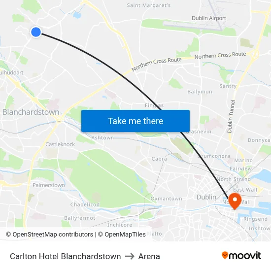 Carlton Hotel Blanchardstown to Arena map