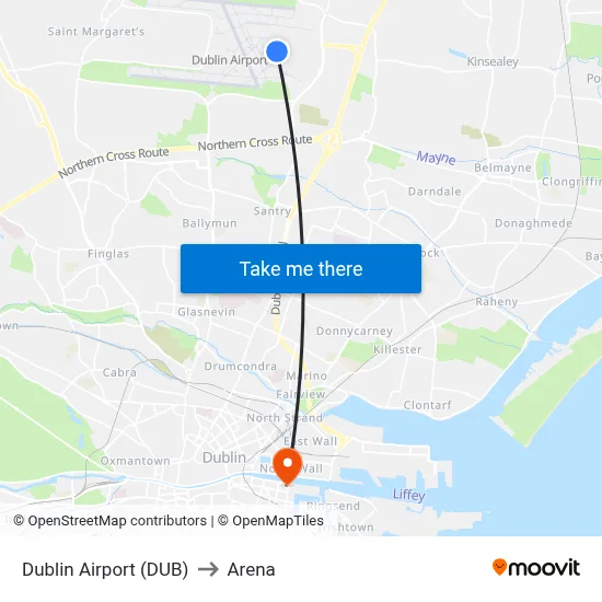 Dublin Airport (DUB) to Arena map