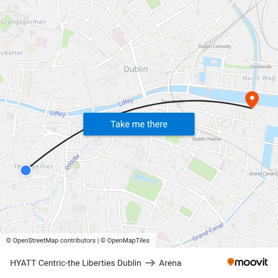 HYATT Centric-the Liberties Dublin to Arena map