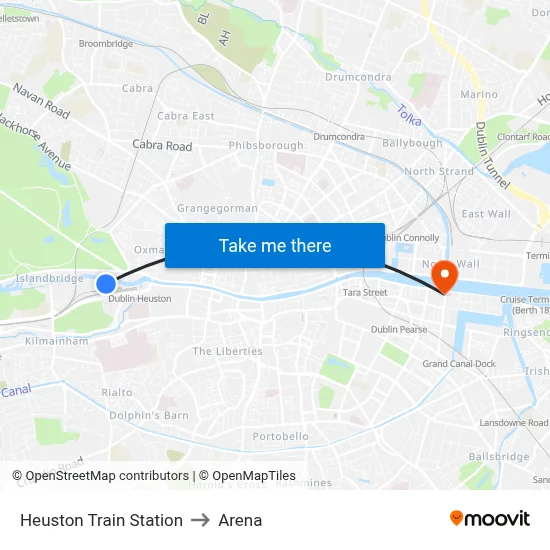 Heuston Train Station to Arena map