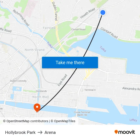 Hollybrook Park to Arena map