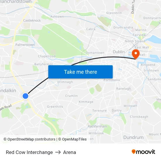 Red Cow Interchange to Arena map