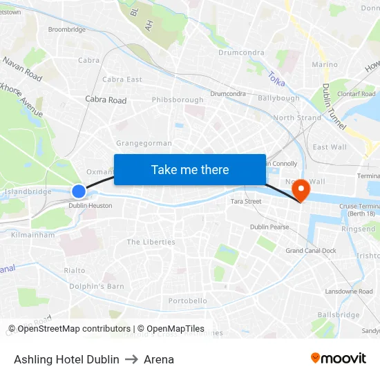 Ashling Hotel Dublin to Arena map