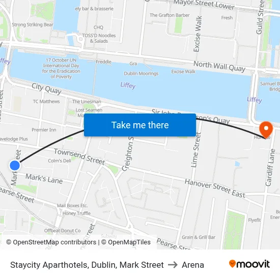 Staycity Aparthotels, Dublin, Mark Street to Arena map