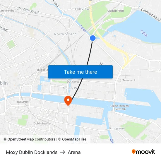 Moxy Dublin Docklands to Arena map
