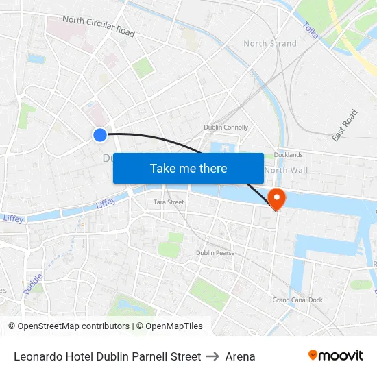 Leonardo Hotel Dublin Parnell Street to Arena map