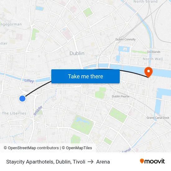 Staycity Aparthotels, Dublin, Tivoli to Arena map