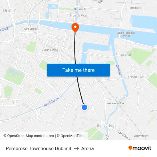 Pembroke Townhouse Dublin4 to Arena map