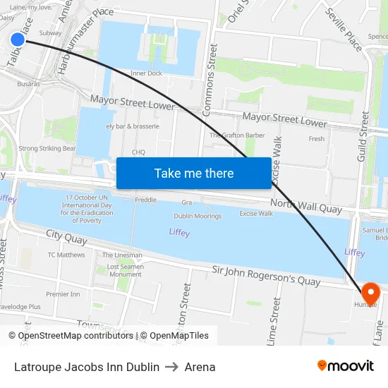 Latroupe Jacobs Inn Dublin to Arena map