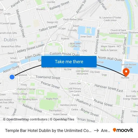 Temple Bar Hotel Dublin by the Unlimited Collection to Arena map