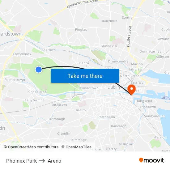 Phoinex Park to Arena map