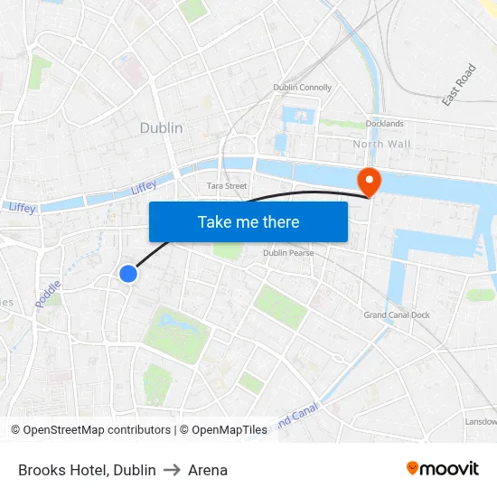 Brooks Hotel, Dublin to Arena map