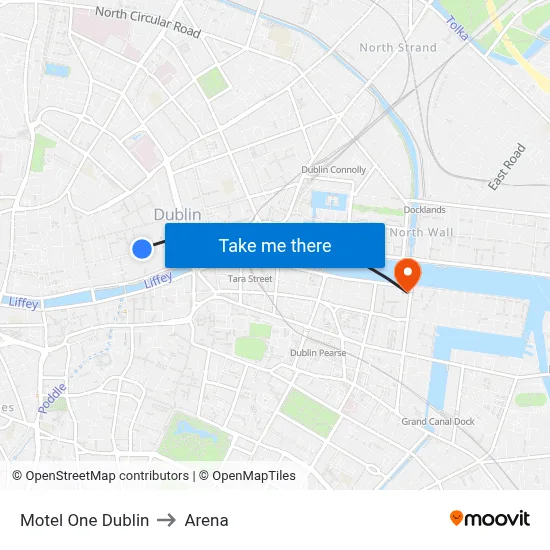 Motel One Dublin to Arena map