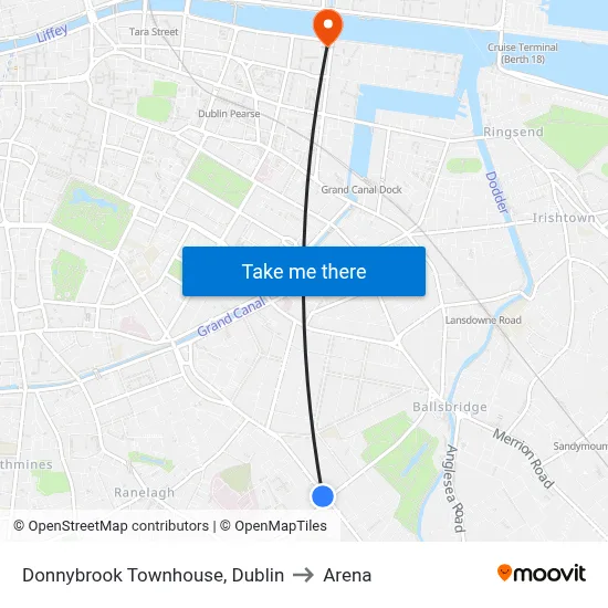 Donnybrook Townhouse, Dublin to Arena map