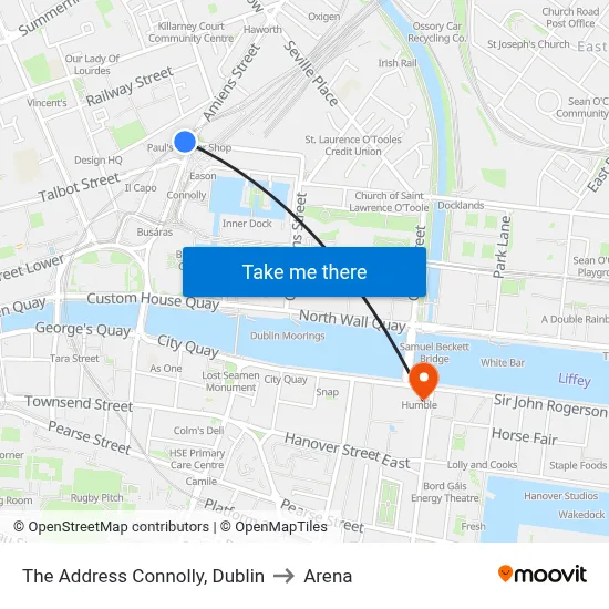The Address Connolly, Dublin to Arena map