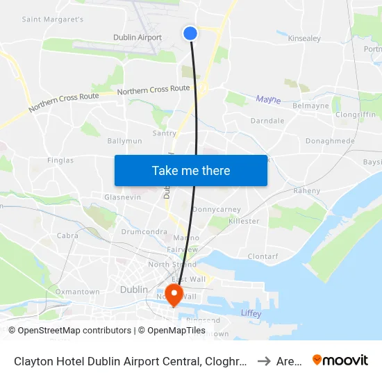 Clayton Hotel Dublin Airport Central, Cloghran to Arena map