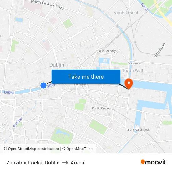 Zanzibar Locke, Dublin to Arena map