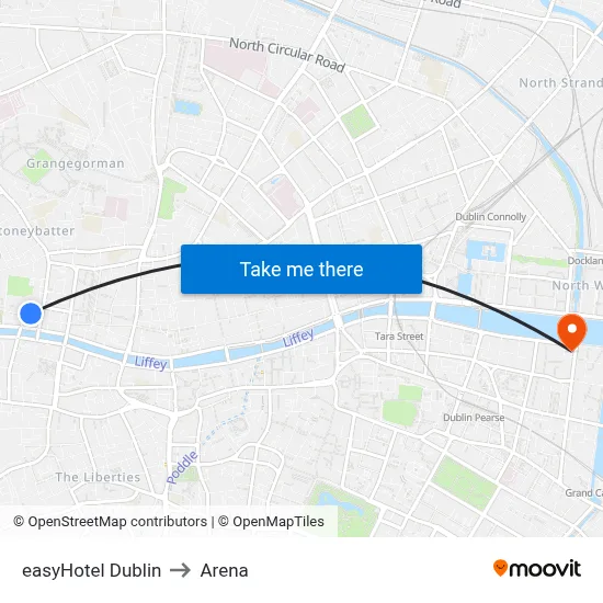 easyHotel Dublin to Arena map