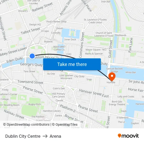 Dublin City Centre to Arena map