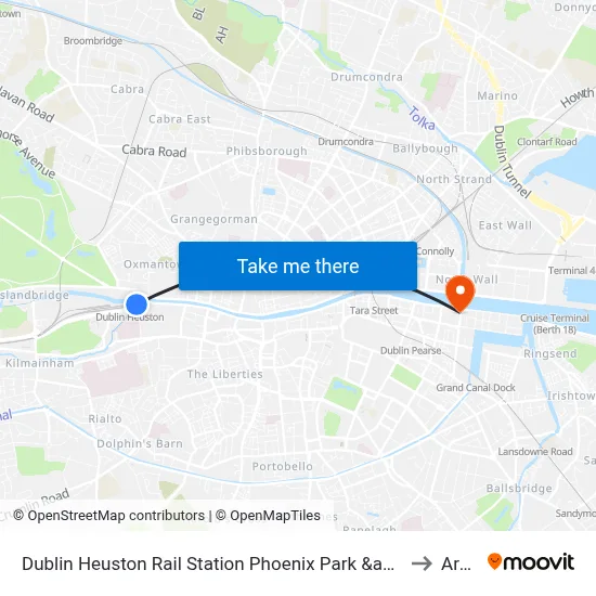 Dublin Heuston Rail Station Phoenix Park &amp; Dublin Zoo to Arena map