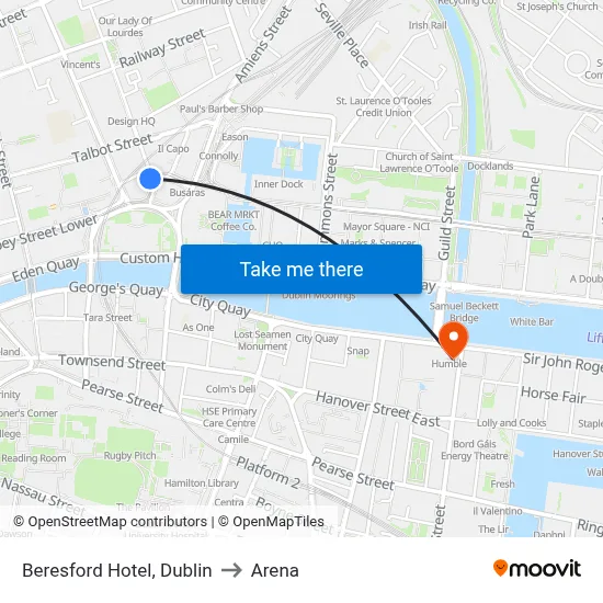 Beresford Hotel, Dublin to Arena map