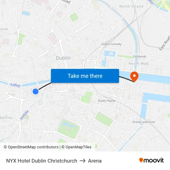 NYX Hotel Dublin Christchurch to Arena map