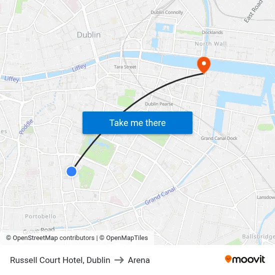 Russell Court Hotel, Dublin to Arena map