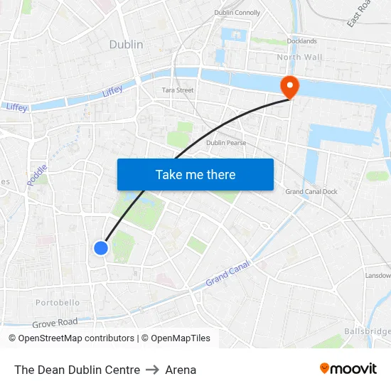 The Dean Dublin Centre to Arena map