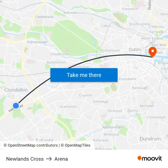 Newlands Cross to Arena map